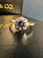 Sapphire and diamond Daisy cluster Ring