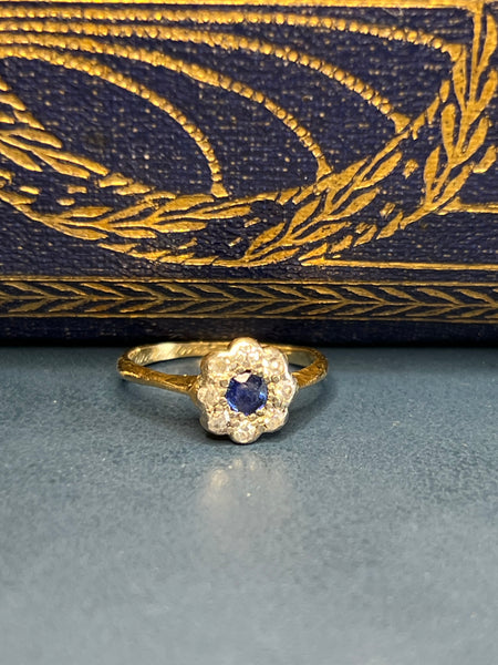 Sapphire and diamond Daisy cluster Ring
